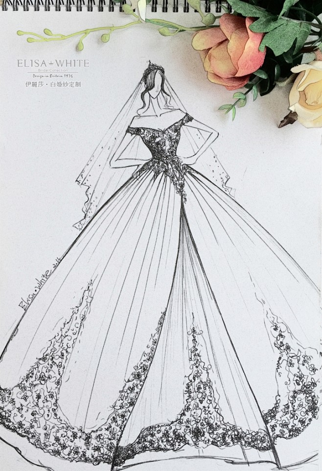 ELISA·WHITE 婚纱设计手绘稿 ...