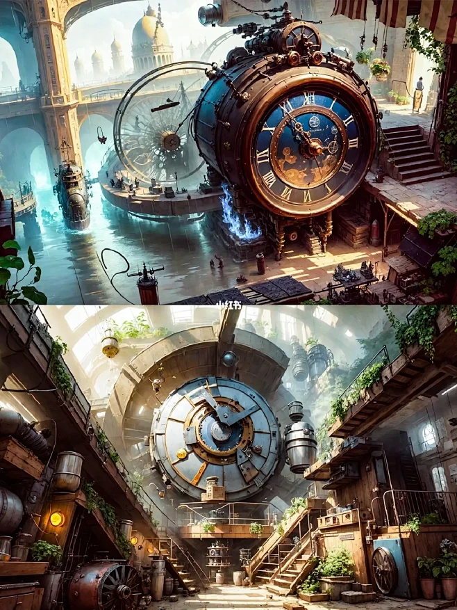 齿轮之城※高精度蒸汽朋克原画场景生成-花瓣网