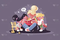 母亲,儿童,书,童话故事,女儿,可爱的,家庭,父母,读书,坐