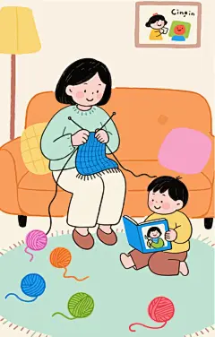 卡通织毛衣童趣插画