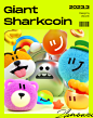 This may contain: the front cover of giant shark coin, with various stuffed animals and balloons in the background