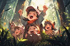 小孩郊游插画图片