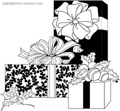 黑白线描礼物盒AI|背景画|风景画|节日素材|平安夜|圣诞|圣诞节|圣诞夜|矢量素材|矢量图形|手绘画|手绘图形|水彩画|图形图案|图形图标|线描画
