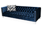 Hollywood 96" Tufted Sofa, Navy Velvet : Featuring lavish button-tufted velvet upholstery, gleaming nailheads, and a cushy foam fill, this chic tuxedo sofa welcomes guests in unsurpassed style and comfort. Set atop sleek chrome legs for a...