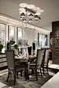 中式风格别墅六室三厅餐厅餐桌灯具壁画地毯装修效果图
