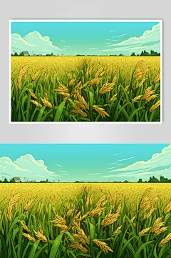 AI数字艺术农村乡村振兴农田卡通绘图插画-众图网