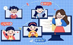 扁平卡通学生上网课插画JPG网络课程学习网络搜课