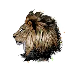 威严雄狮水彩风格的侧脸肖像插画