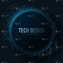 未来主义的旗帜与蓝色发光的蜂巢霓虹图案和几何丛粒子。设计现代技术。矢量插图。