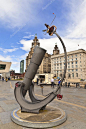 LIVERPOOL, UK - MAY 3, 2015: 'Heaven & Earth' Horrocks sculpture, by Andy Planet with a map of the solar system is dedicated to the astronomer Jeremiah Horrock (1619-1641) born in Liverpool.