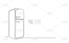 以复古风格连续绘制冰箱线条.家用电器、冰箱的一条线绘图.海报模板。可编辑的冰箱笔划轮廓.涂鸦手绘矢量