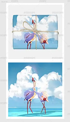 蓝天下的丹顶鹤插画图案