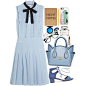A fashion look from July 2016 featuring neck-tie, blue sandals and blue purse. Browse and shop related looks.