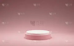 领奖台上有粉色和白色的圆柱形领奖台。橱窗、店面、展示柜、3D插画。