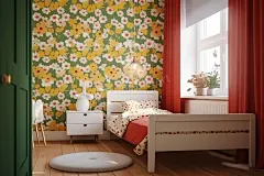 复古卧室红白黄卡通花壁纸