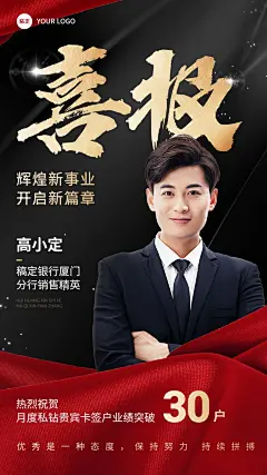 金融银行销售业绩表彰人物喜报手机海报