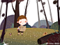 森林中探险的小男孩，简单过程图~~#蘑菇插画##儿童插画##每日一画# ​​​​#插画教程##绘画过程# ​​​​