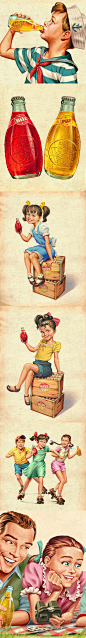 由智利插画师Oscar Ramos为Bilz&Pap RETRO汽水饮料设计的复古插画广告系列，很怀旧，也能完美传递产品的历史感与亲和力              ■：赤瞳兽