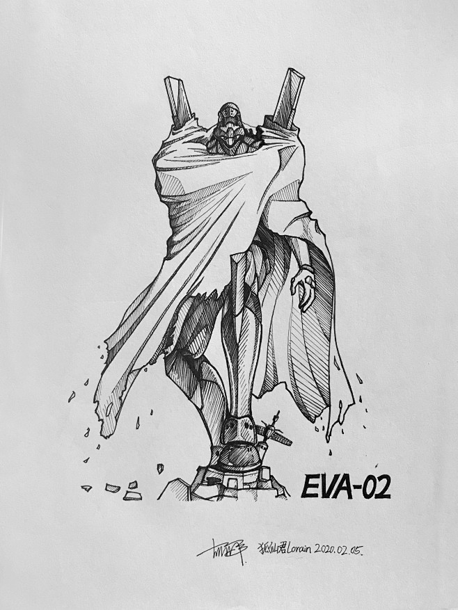 eva新世纪福音战士eva二号机线稿手绘插画