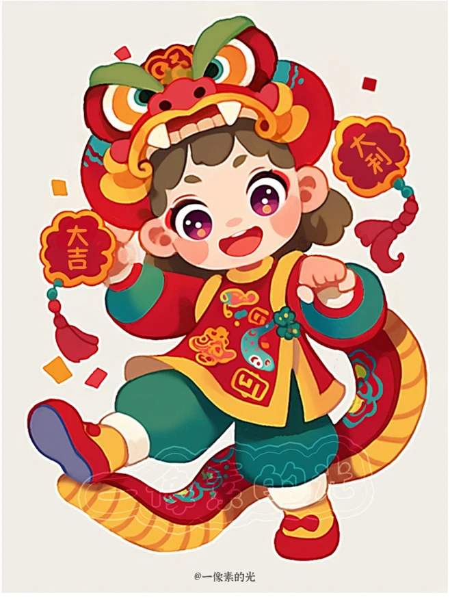 可爱蛇年舞狮舞龙小孩-2025蛇年卡通插...
