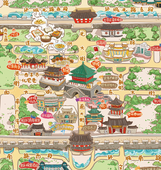 西安市手绘地图_城市_小鹿导游