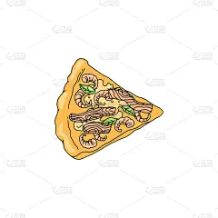 披萨与海鲜原料手绘彩色矢量插图孤立。