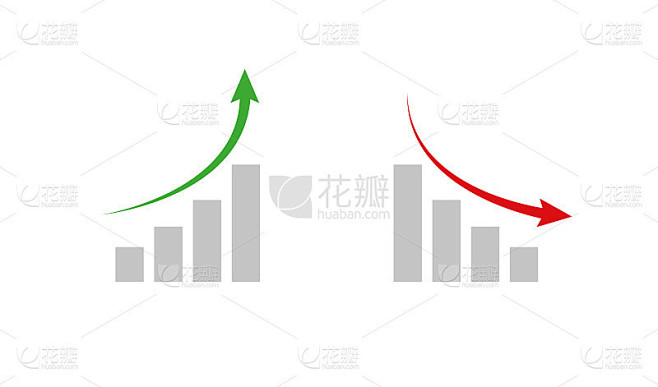 图表，增长和下降图标。箭头图，矢量孤立插图