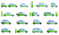 Hybrid car icons set, cartoon style Premium Vector