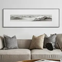 新中式宣纸手绘山水风景水墨画客厅沙发背景墙装饰画卧室床头挂画-淘宝网