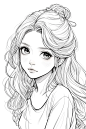 beautiful asian kawaii roe girl, kawaii, vector, illustration, manga, soft light shadows, B&w outline art, coloring book style, art, only use outline, clean line art, white background , no color, black and white, --ar 2:3 --stylize 250