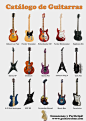 an image of guitars that are all different colors and sizes, with the caption catalgo de guitaras