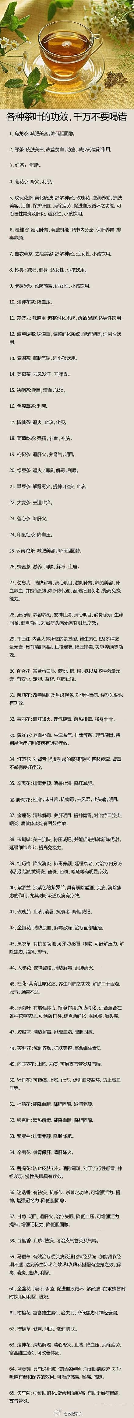 魔鬼心计学：各种茶叶的功效