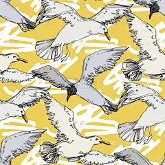 野生鸟类海鸥。黑白雕刻水墨艺术。无缝背景模式.