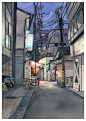 Tokyo at Night #04 : The fourth piece in the “Tokyo at Night” series of watercolors paintings on night time Tokyo. 