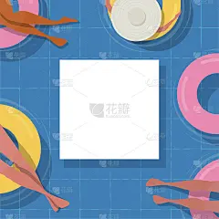 俯视图池背景。人们在游泳池里放松。夏季水上活动。矢量横幅，海报插图设计