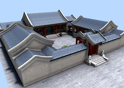 MAYA场景模型-北京四合院 古代建筑场景模型 带材质贴图灯光渲染-花瓣网