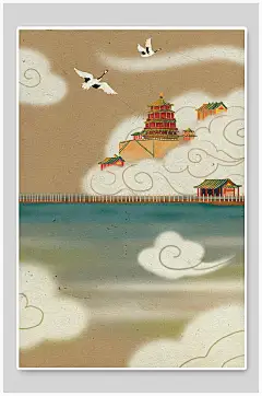 古风中国风仙鹤插画素材