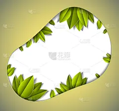 背景与绿色新鲜的叶子剪纸风格，复制空间的文字，矢量花卉插图。周年纪念活动或贺卡。