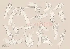 #SAI资源库# 动漫人物各式各样的手的设计绘制思路，自己拿去练习，转需~