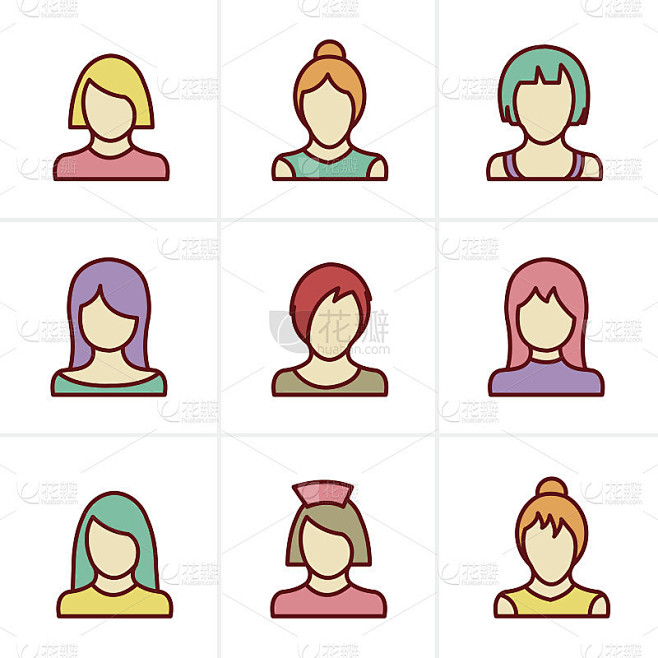 图标风格女性图标集，矢量设计