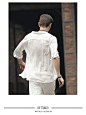 卡杰斯宾棉麻长袖衬衫韩版修身男士白色衬衣亚麻料纯色休闲白衬衫-淘宝网