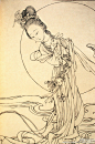 。蔡岚工笔人物画集白描卷－贰。白描，温婉娟秀中带着力度的线条，一张一弛颇显精妙。图一《风住尘香花已尽 日晚倦梳头 局部》、图二《归去来辞意》、图三《倦绣图》、图四《嫦娥奔月局部》、图五《八仙图之四》、图六《点睛破壁》、图七《剑舞图》、图八《达摩》、图九《金炉香烬漏声残》。#素材搜集#