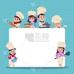 小的,儿童,巨大的,动画片,空白的,可爱的,菜单,蛋糕,主厨,烹调