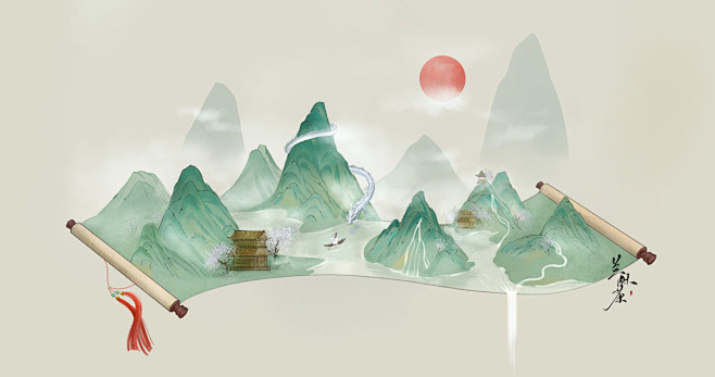 国风山水画卷-龙_兰酥茶__插画师作品_涂鸦王国gracg.com-花瓣网