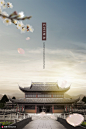花瓣古风寺庙中国风建筑海报 海报招贴 中国风海报
