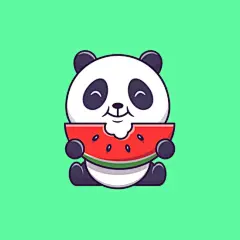 可爱的熊猫吃西瓜卡通插画