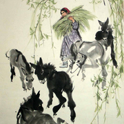 齐白石--《荔枝图》 立轴，纸本设色，133×32cm。 该幅画藤篮中，满盛着