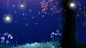 夜晚,树,灯,花,星星桌面壁纸
