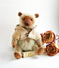 Collection Teddy Bear "Grass" PocketSize, from a mohair, Mint color Helmbold (Germany), Artist teddy Bear OOAK. Staffed toy for adoption,Hat : Amazing Collection Teddy Bear Grass It is sewed Manually from a mohair Helmbold (Germany) The bear is