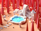 Magic Fountain game building fantasy illustration cartoon low poly isometric room game lowpoly octane 3d c4d isometric